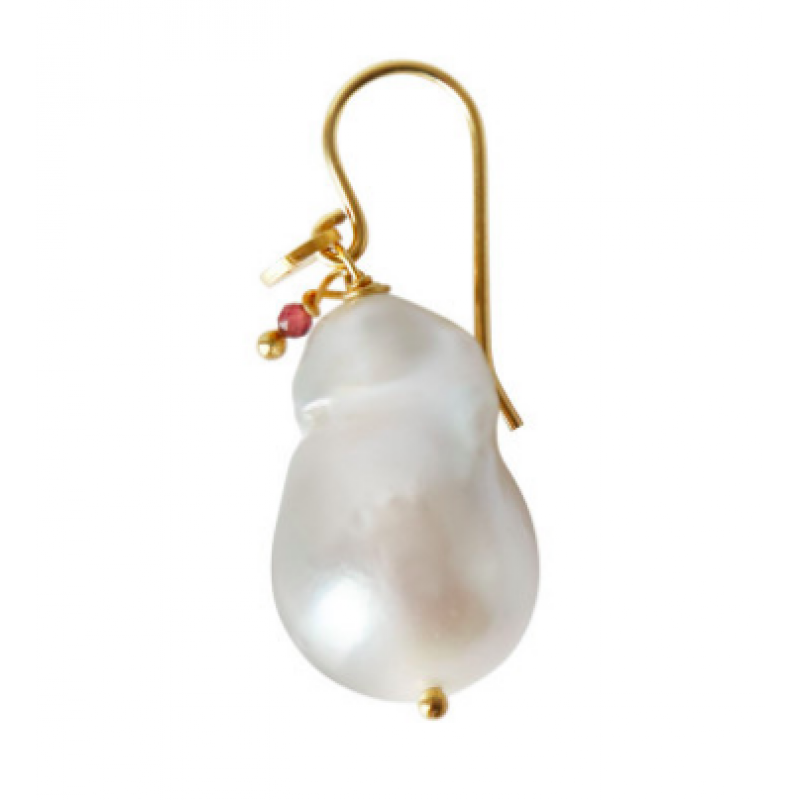  BAROQUE PEARL EARRING WITH GEMSTONE