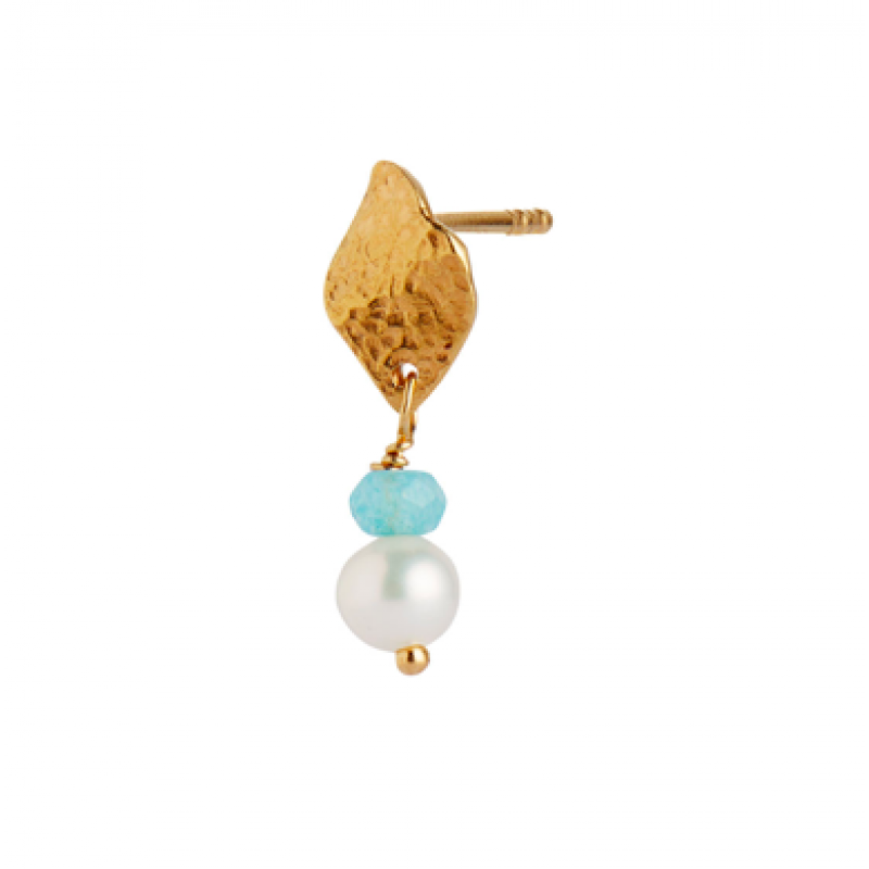 ILE DE L'AMOUR WITH PEARL AND LIGHT BLUE TOPAZ EARRING GOLD