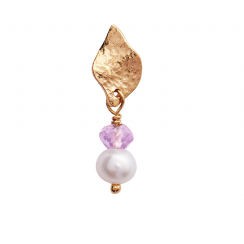 ILE DE L'AMOUR WITH PEARL AND LIGHT AMETHYST EARRING GOLD
