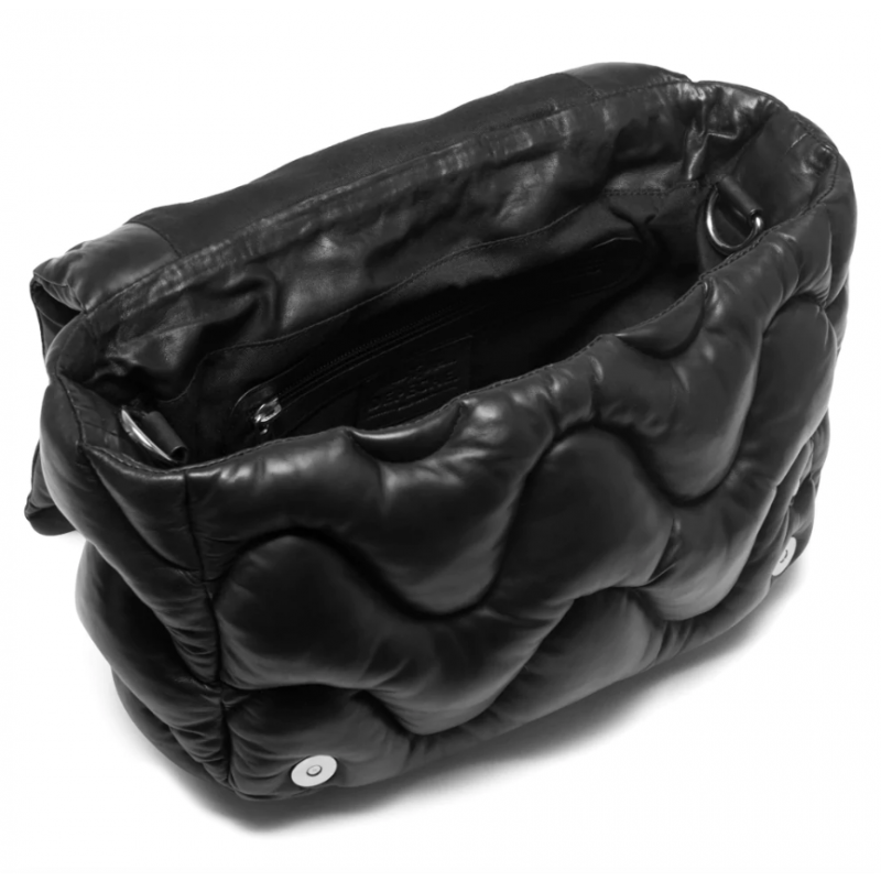 Læder Crossover taske med bøljet padding - Black