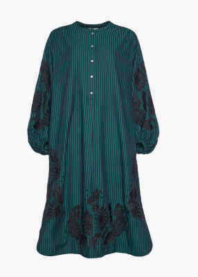Rikke Organic Cotton Stripe Shirt Dress - Green/ Black stripe