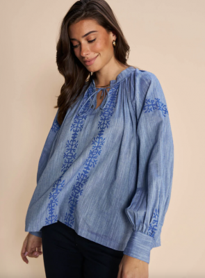 Tessa Embroidery Shirt - Blue Shadow